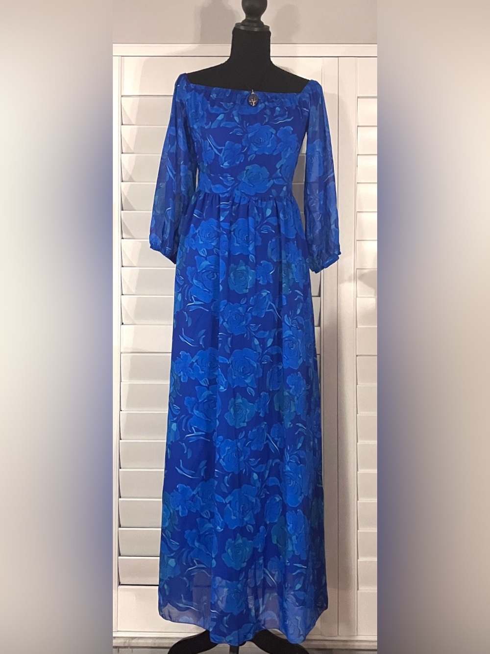Girls Blue Floral Long Sleeve Maxi Dress